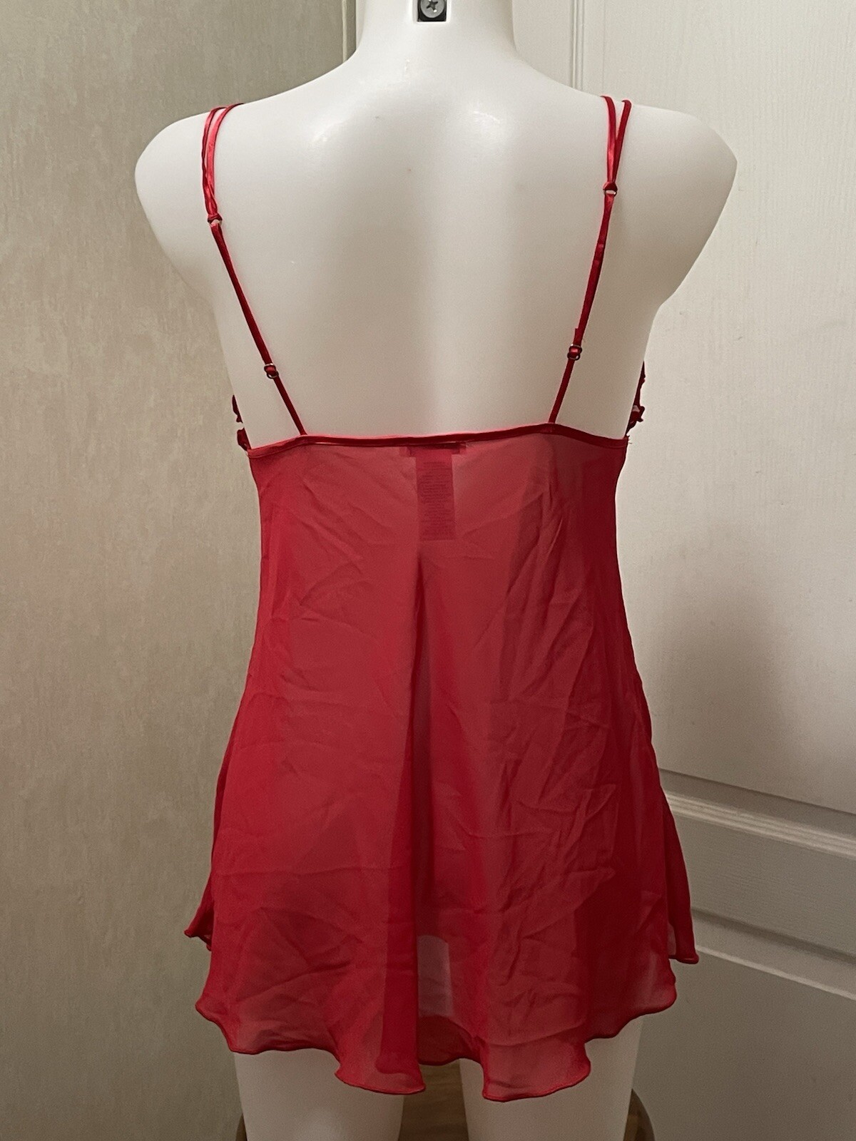 VTG Je Tadore Red Ruffle Bodice Sheer Camisole Top Lingerie Size S