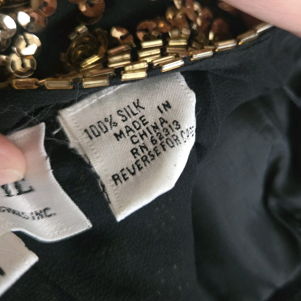 Vtg 80s 100%Silk Gold Embellished Top By Black Tie, S, Party, Formal