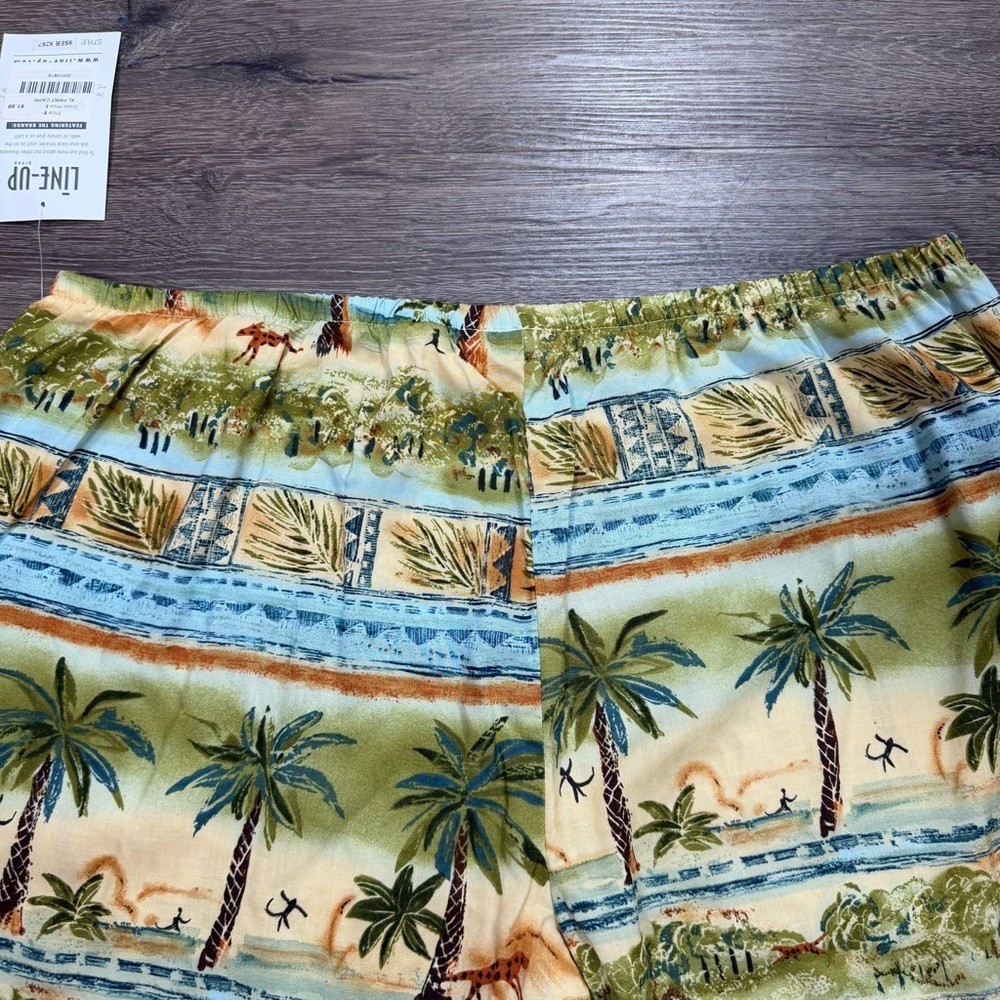 Vintage Tropical Capri Pants XL Elastic Waist Rayon Wide Leg