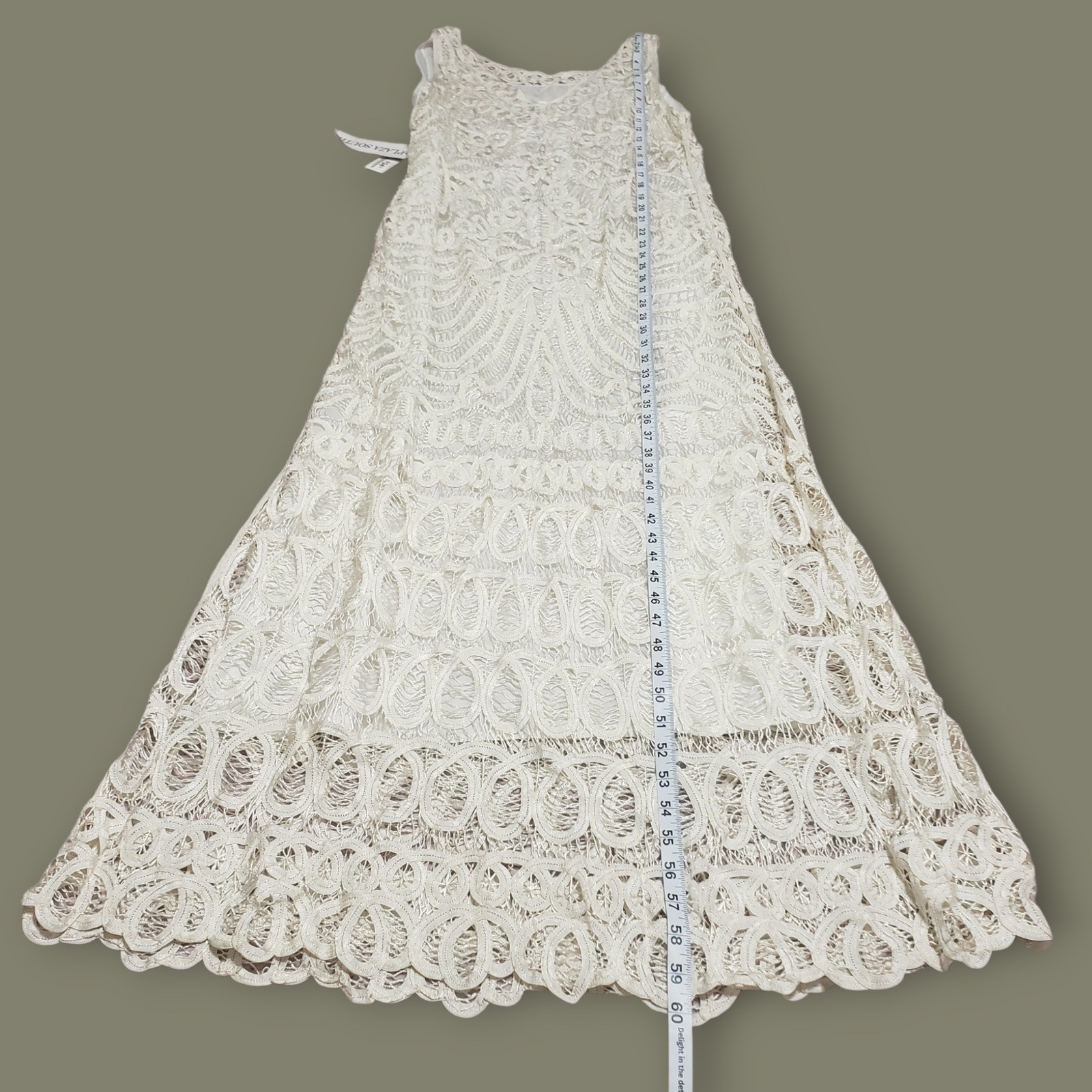 VTG Plaza South Ivory Crochet Lace Maxi Dress Sleeveless Wedding Event Size 14