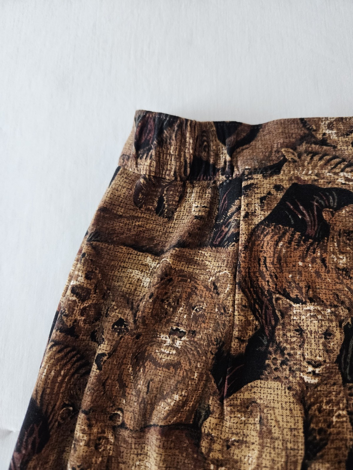Vtg Sharon Young Animal Print Zebra Lion Giraffe Brown Corduroy-ish Pants 8