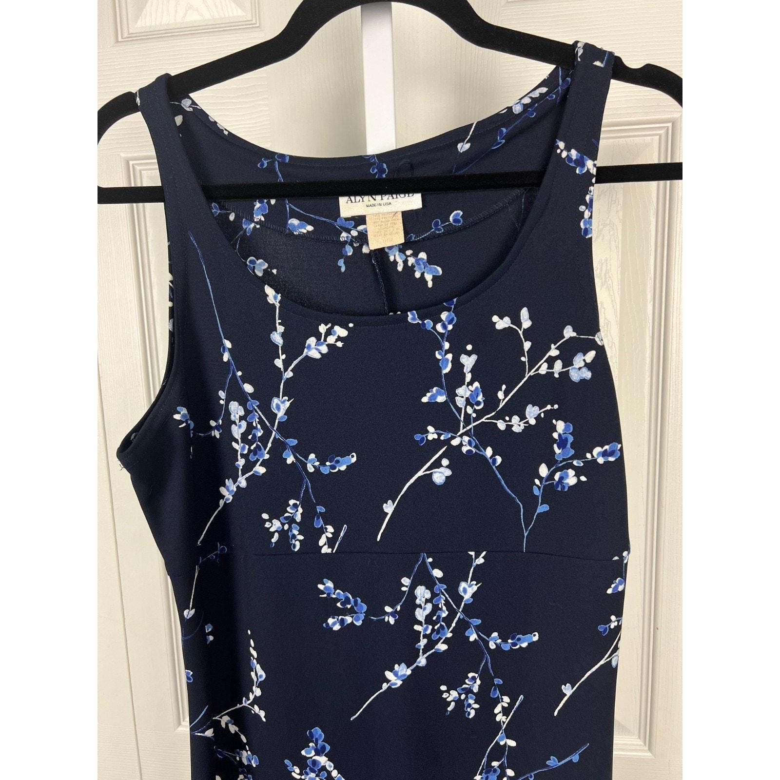 Vintage 90s Alyn Paige Navy Floral Empire Waist Midi Dress Made USA Size 8