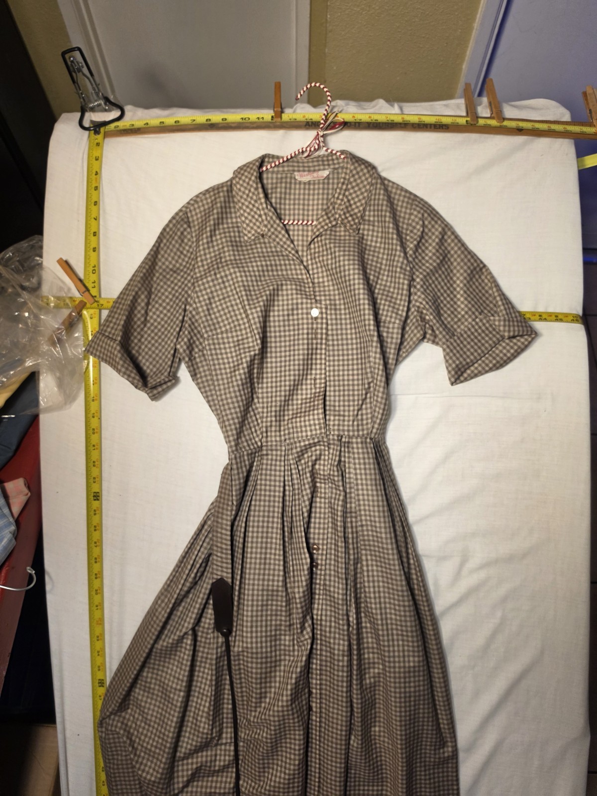 VINTAGE 1950’s – 60’s WESTBURY FULL SKIRT BROWN CHECKED DRESS MEDIUM/ Small