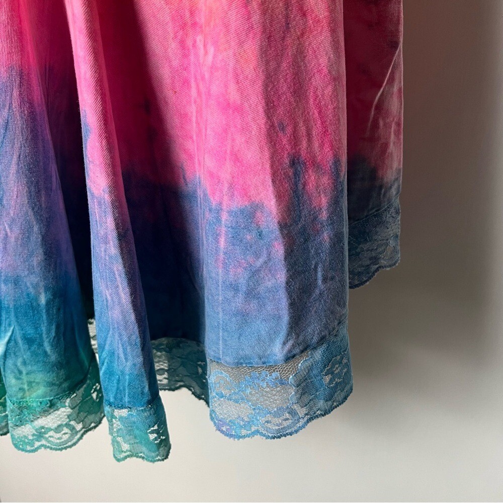 InGear – Women’s Vintage Neon Tie Dye Swing Dress Belted Lace Hem 90s – Sz. L