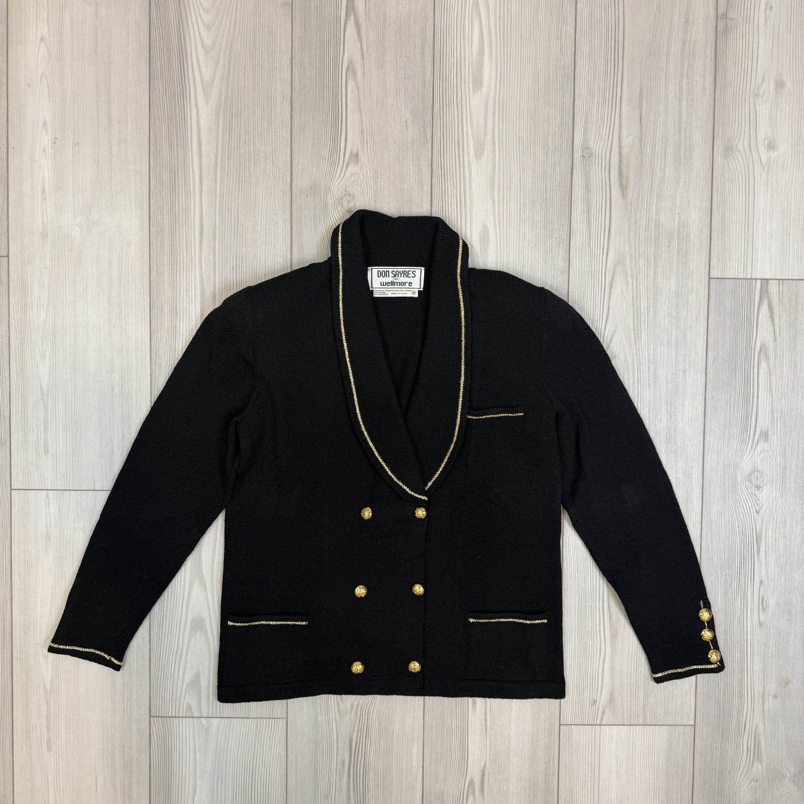 Vintage Don Sayres For Wellmore Wool Blend Black Blazer Gold Embellishment 8