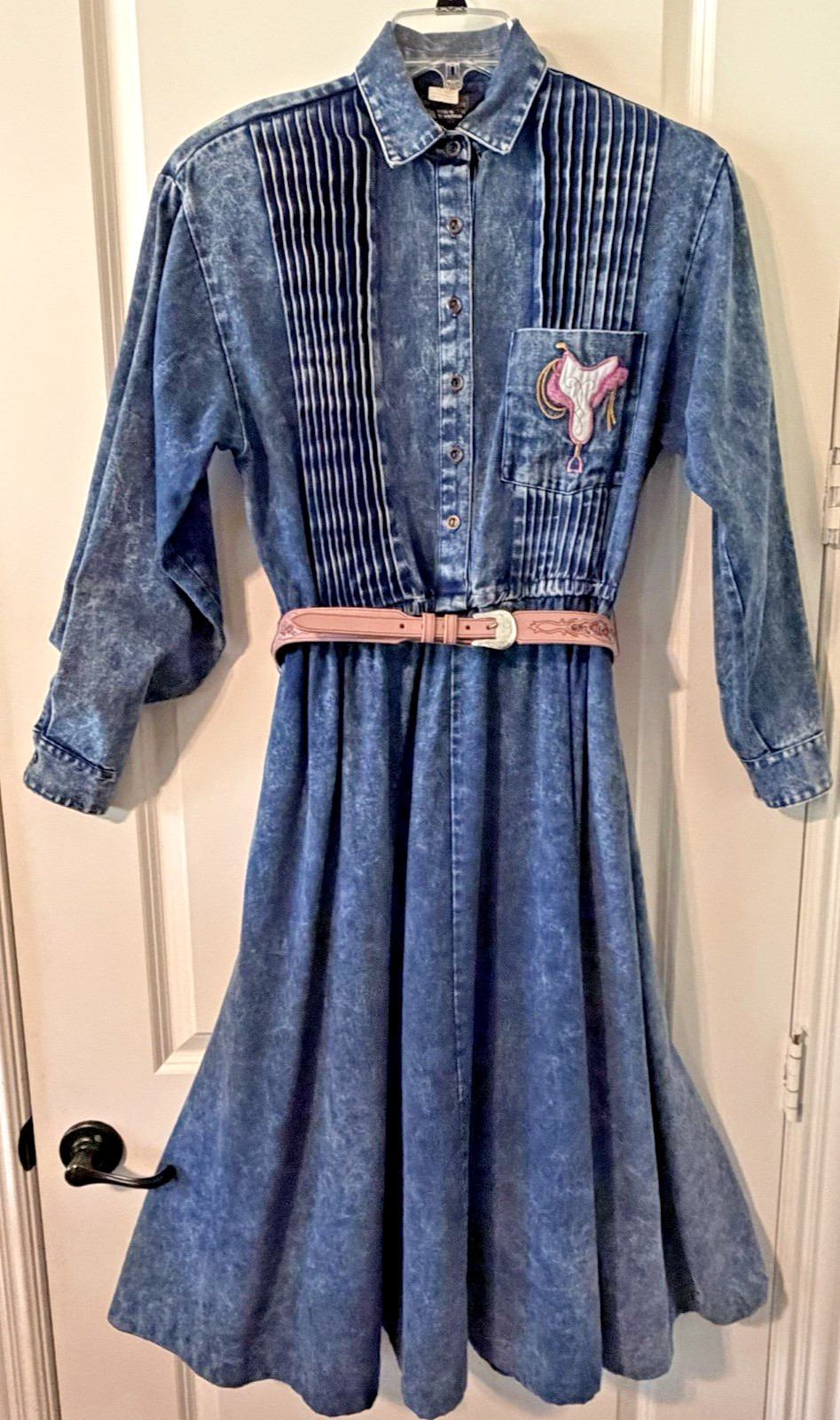 Vintage Panhandle Slim Size 12 Denim Western Dress USA Cowgirl Rodeo Festival