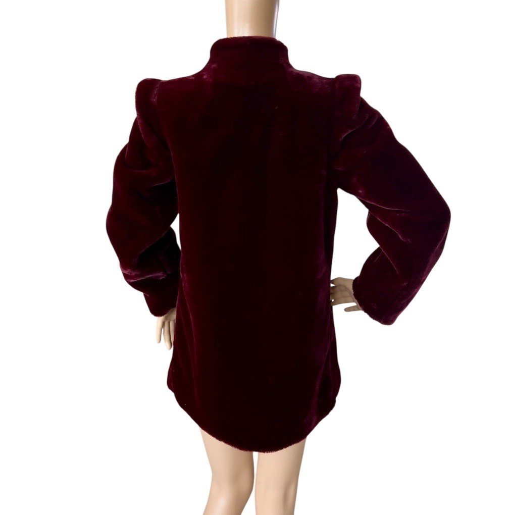 Sasson NY Paris Vtg 1980’s Plush Faux Fur Coat Wine Burgundy Sz 6