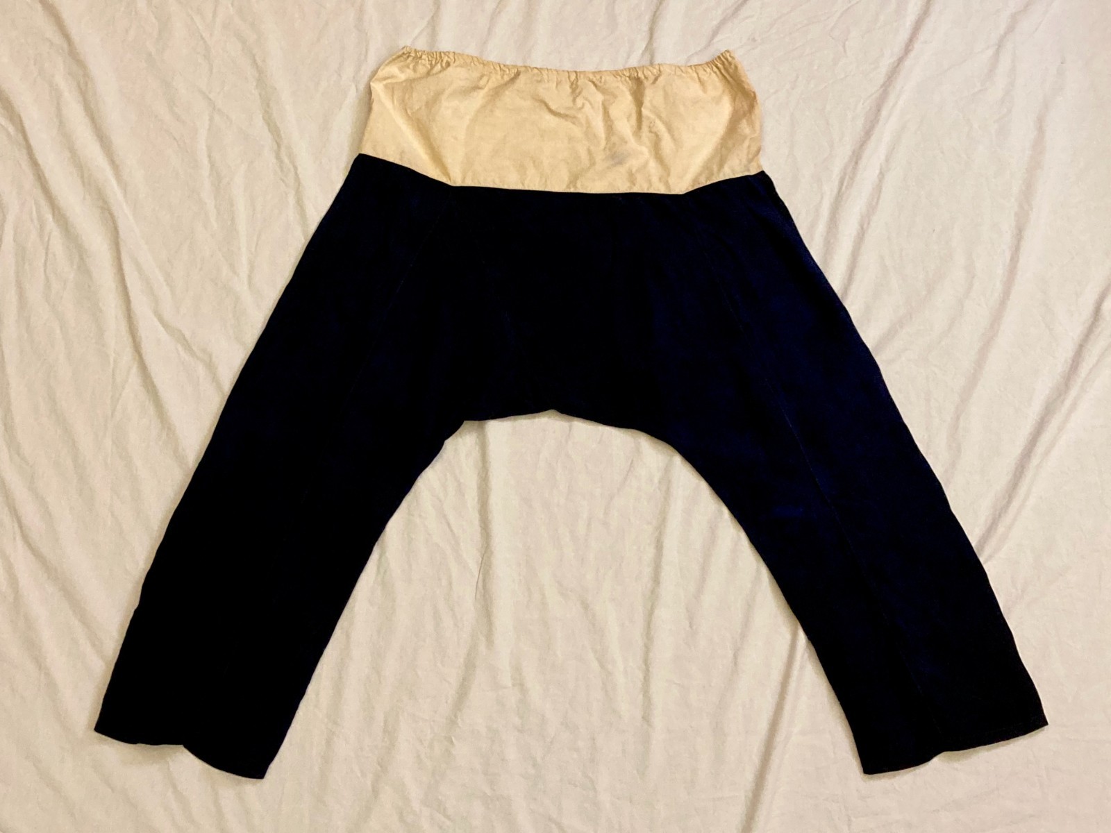 Antique 1910s–20s Women’s Silk Bloomers Hand Sewn Muslin Waist Open Legs