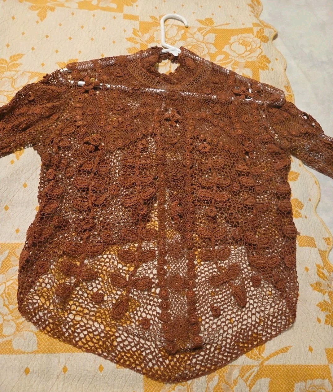 Victorian Irish Crochet Lace Top Blouse Mock Neck Edwardian Steampunk Size SM