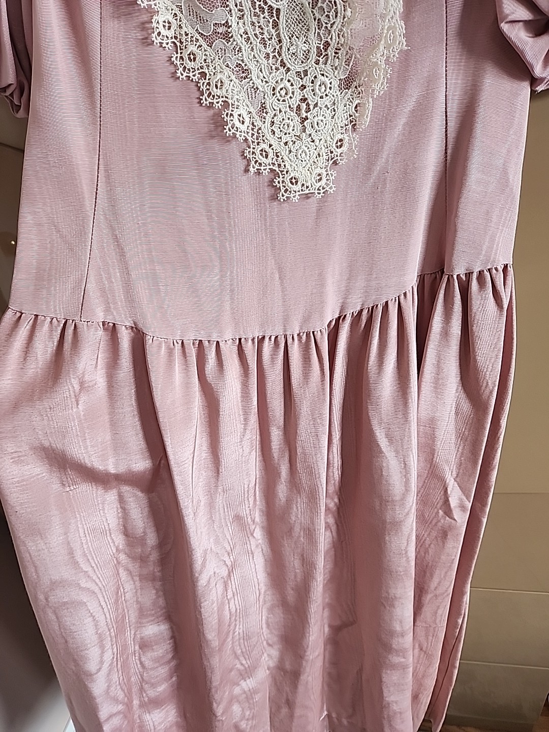 Vintage Cachet by Bari Protas Pink Puff Sleeve Lace Trim Dress PrairieCottagecor