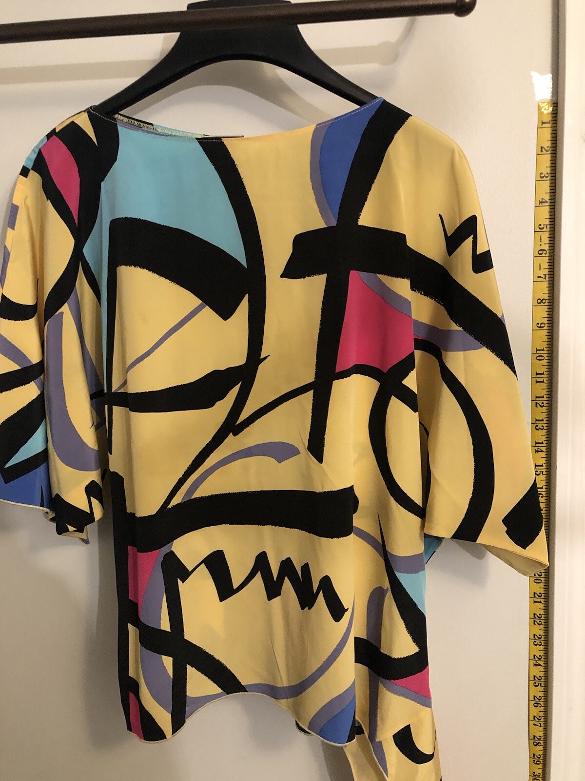 Vintage Siasia New York Women Size XS Pattern Yellow Tie End Shirt Lined Art TH