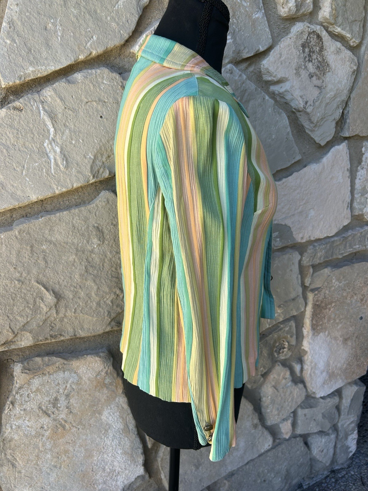 Vintage Silk Jacket by Takashimaya XXS XS Pink Green Multi Crinkle Fabric EC