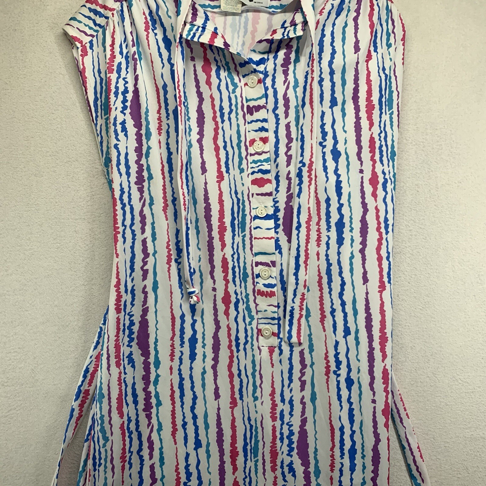Vintage Petites By Marty Gutmacher USA Polyester Knit Colorful Shift Dress 60s