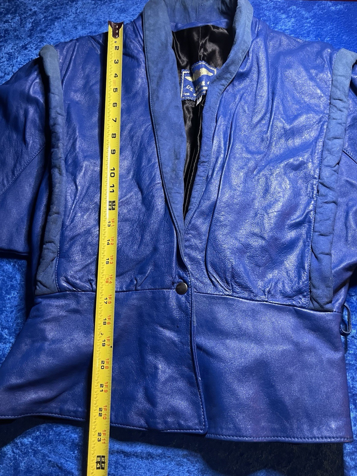 U.S. Maine Co Leather Jacket Vintage 1980s Blue Glam Rock Biker See Pics Flaws