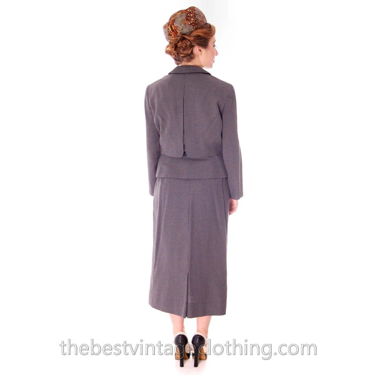 Jablow Suit Vintage 1950s Gray Womens Wool Damaged Costume 40-27-41 Secretary