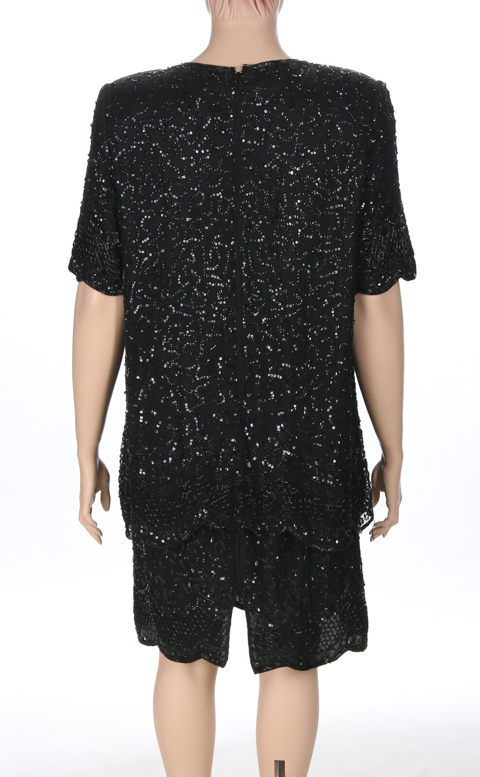 Brilliante by J.A. Vintage 80s Black Sequin Beaded Prom Formal Party Dress sz 2X