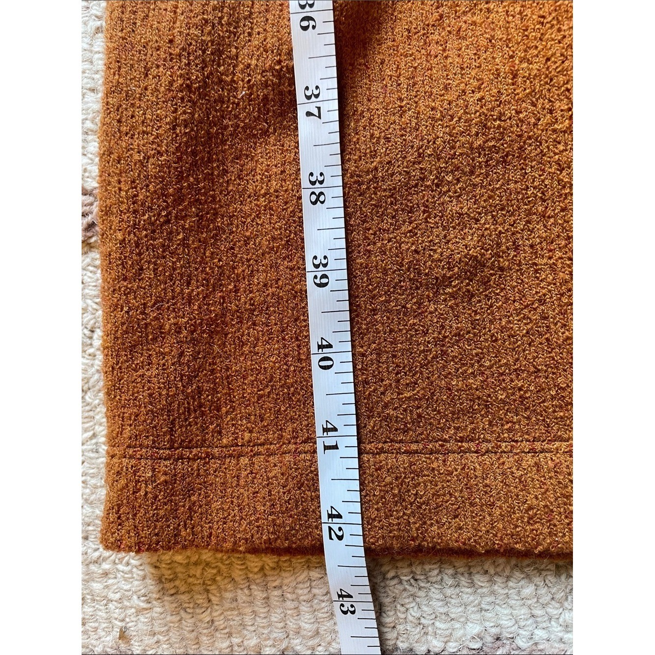 Vintage SPAZIO Italy Wool Knit Dress Orange Funnel Neck Velvet Trim Midi Maxi L