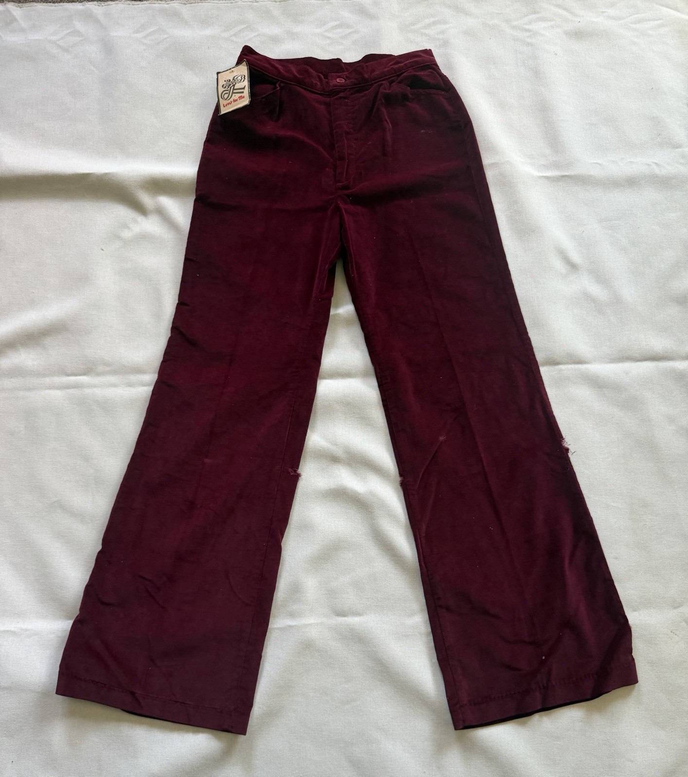 1970s VTG Levi’s For Me Burgundy Velvet Pants USA Tag Size 14 TLC Rare NOS