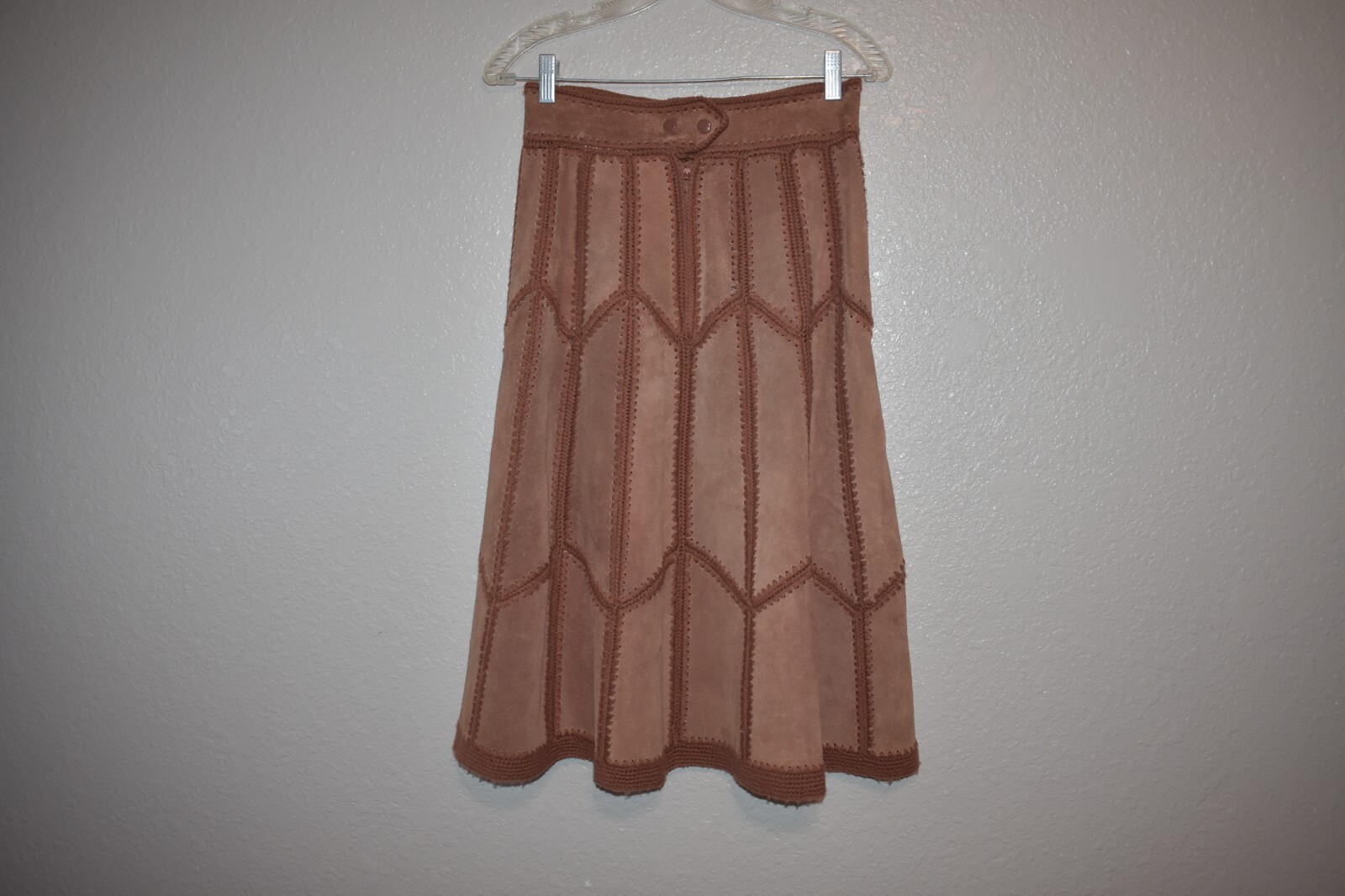 Vintage Modern Junior 1970’s Leather/Suede and Crochet Vest and skirt set Size