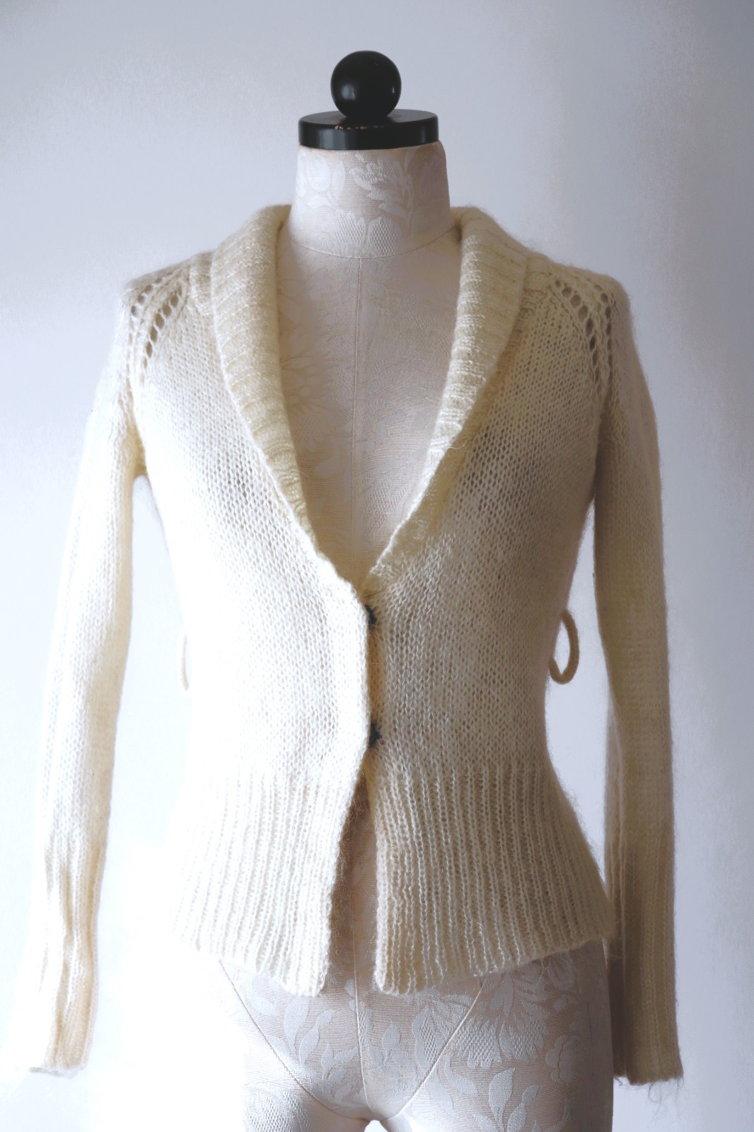 Y2K Isabel Marant Cream Fuzzy Mohair Romantic Cropped Cardigan Sweater Women XS