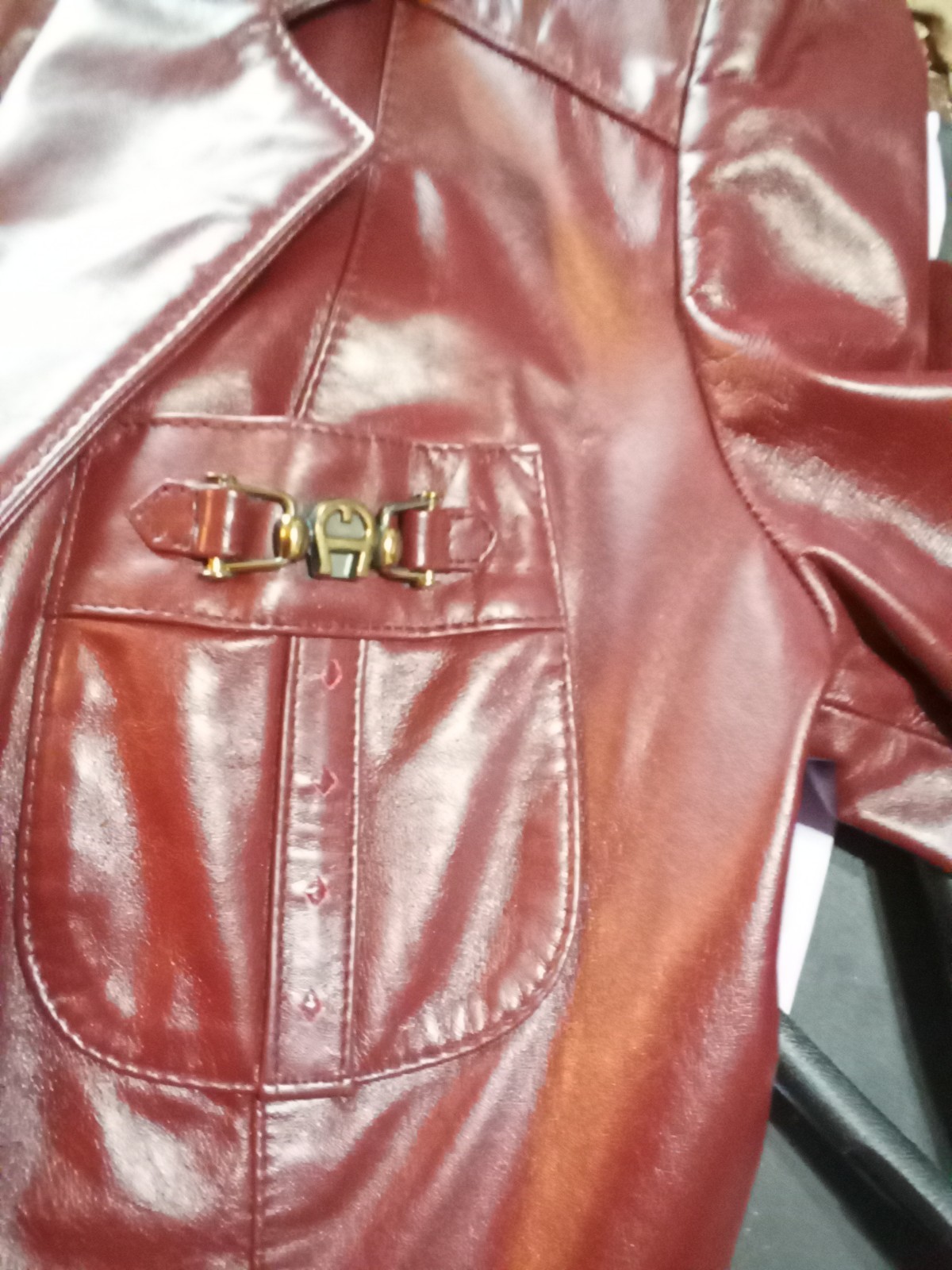 Vintage Etienne Aigner Burgundy Oxblood Genuine Leather Jacket Blazer Size 16