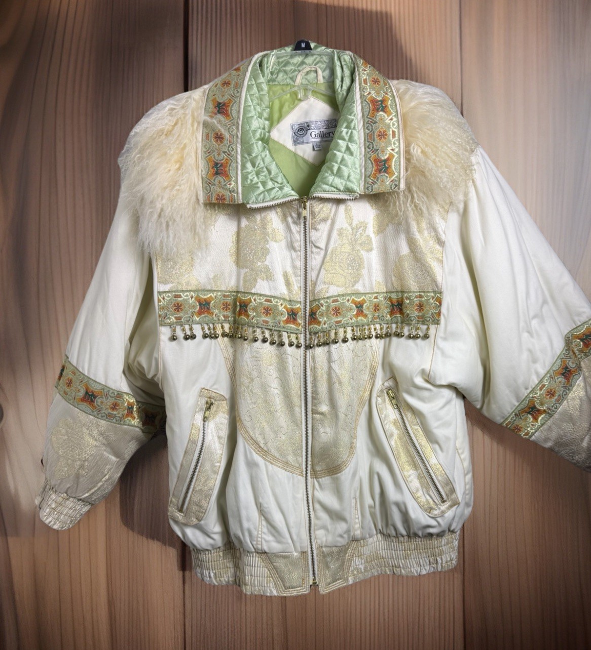 VTG J Gallery Quilted Patchwork Puffy Bomber Jacket Woman’s Size L Zippers