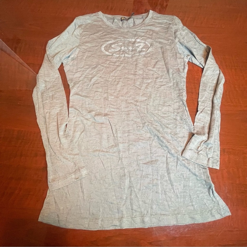 Seven7 Vintage Y2K Long Sleeve Semi Sheer Graphic Tee Fitted Grunge Style Sz M