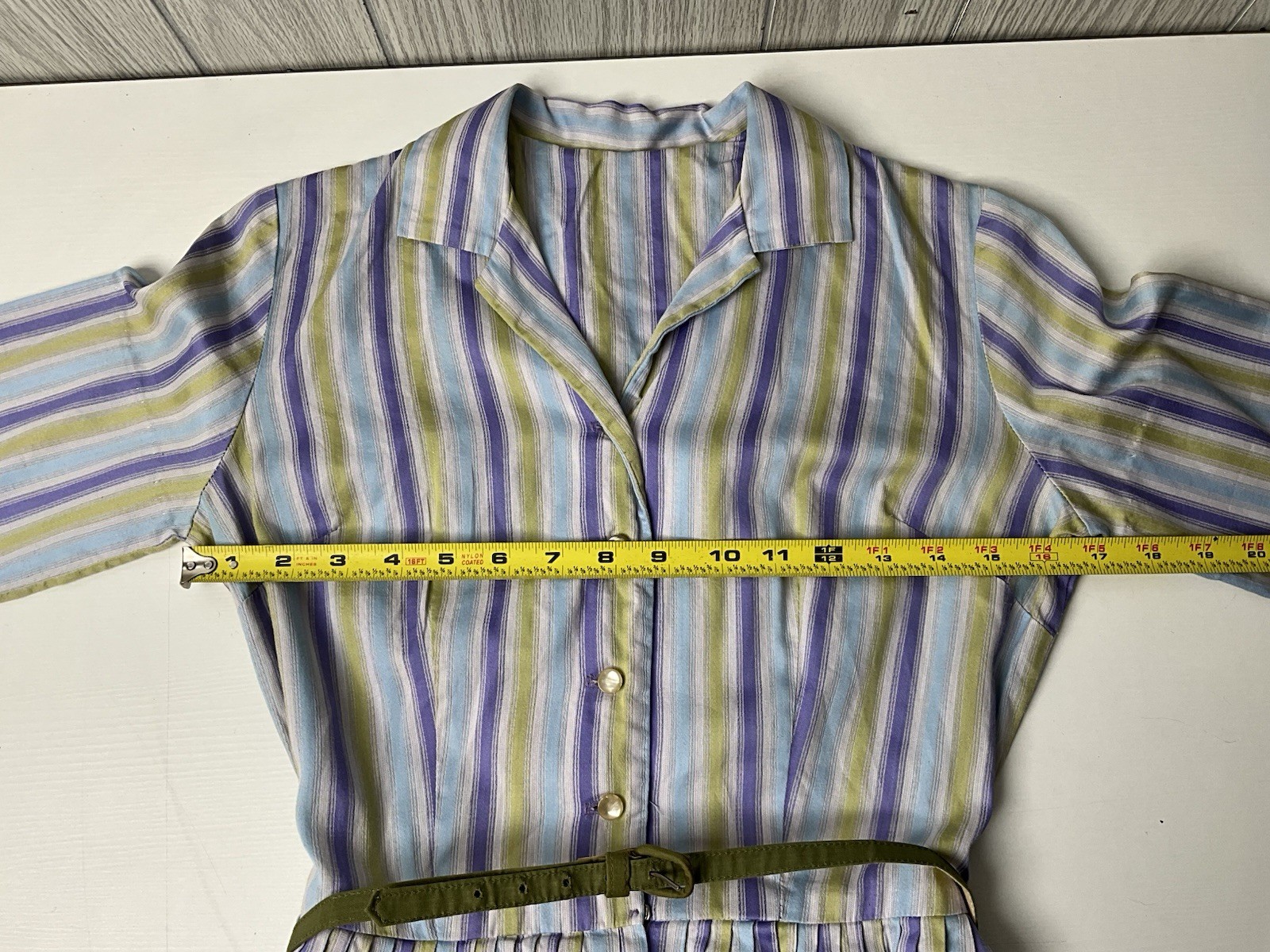 1950s Pat Perkins Vintage Sun Dress 100% Cotton Striped Button Up Belted XS/S