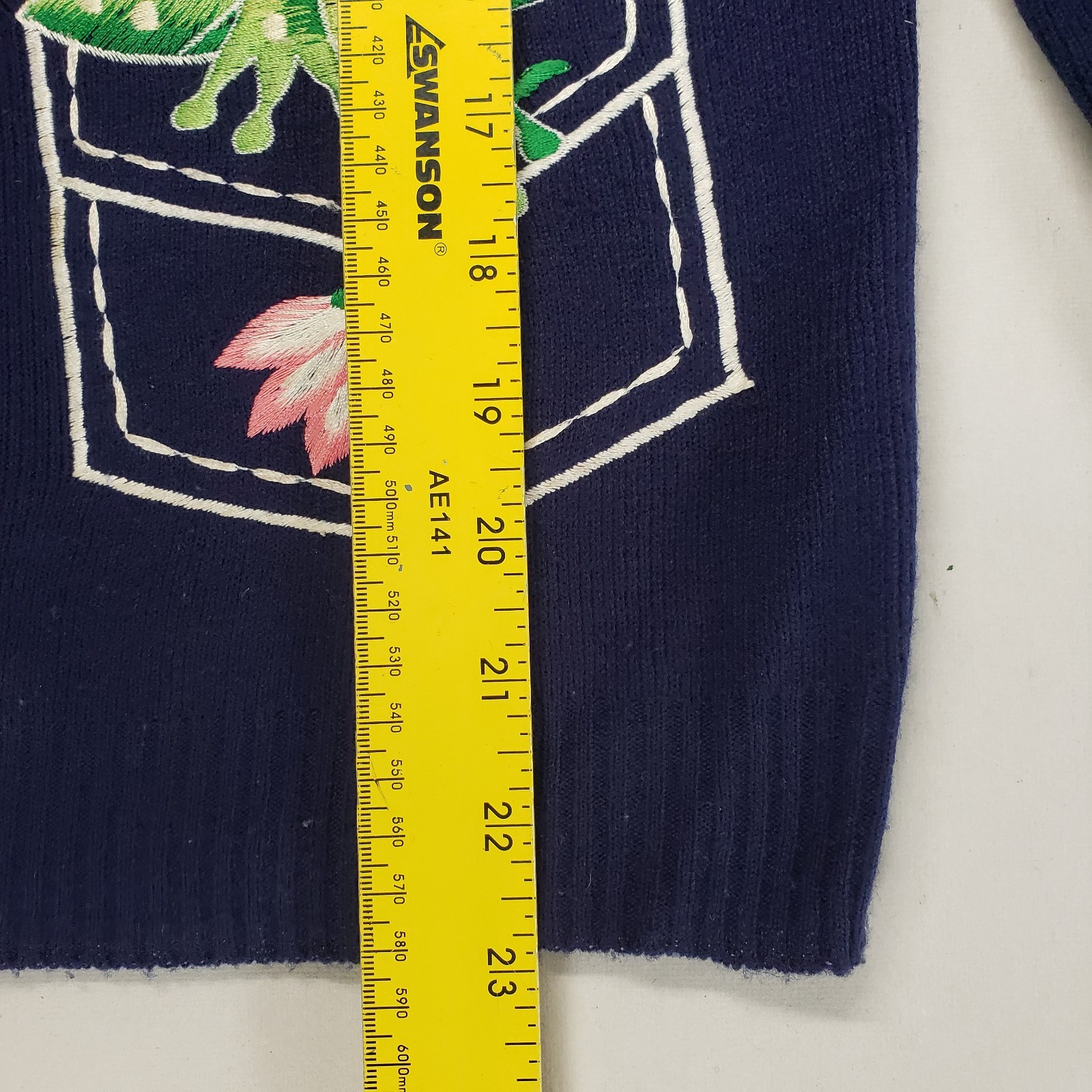 Vintage Cyn Les Shirlee Sweater Womens Size L Blue Retro 1970s Embroidered Frogs