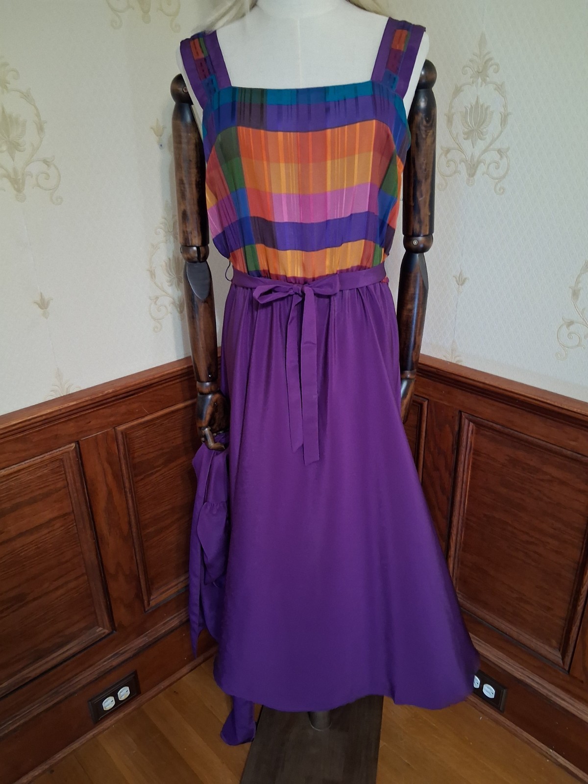 Vintage 1980s Caron Chicago 3-piece Purple Plaid Flowy Cottagecore Sundress Suit