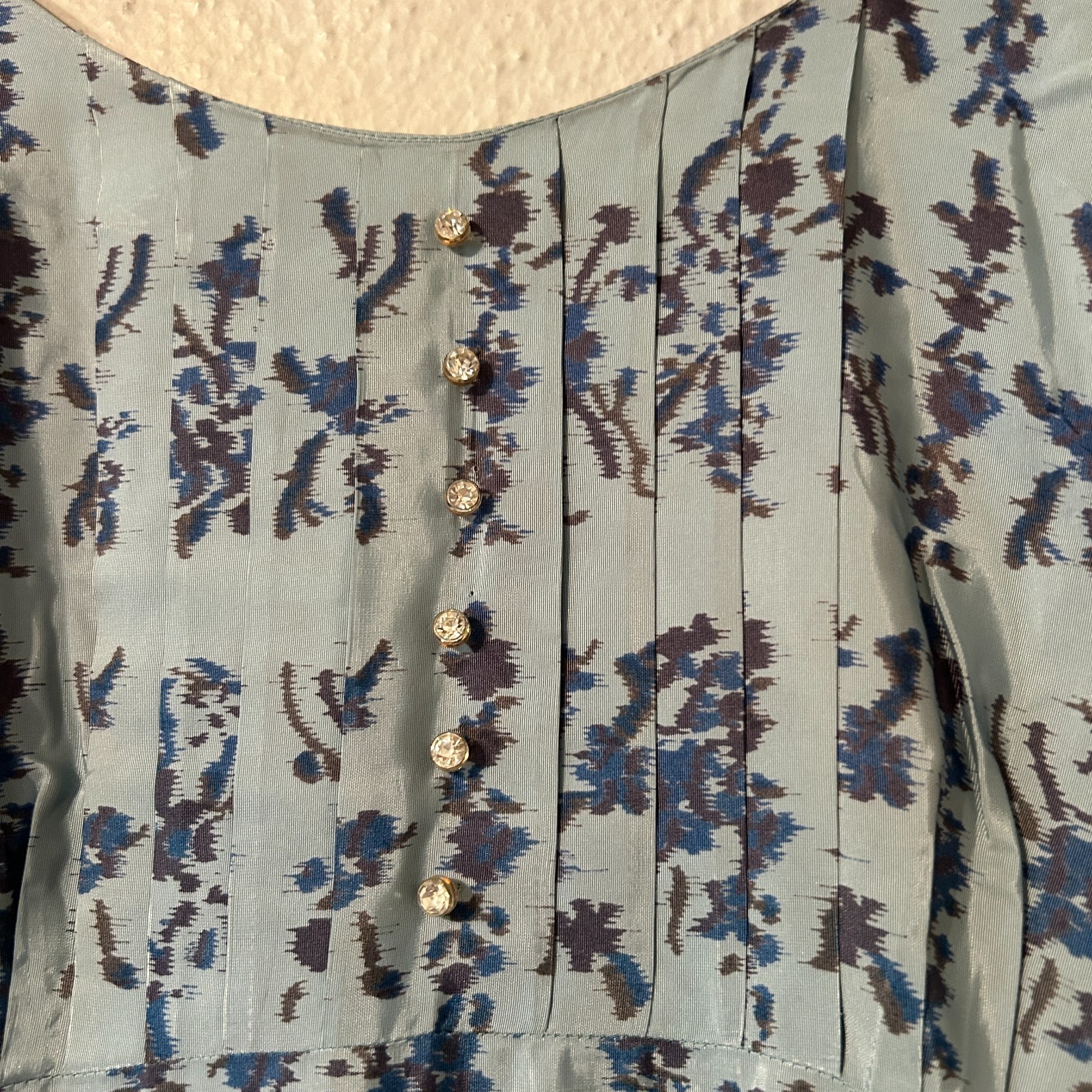 Vtg 1950s Bobbie Brooks Womens Sz S Blue Rayon A-line Midi Dress VLV Rockabilly