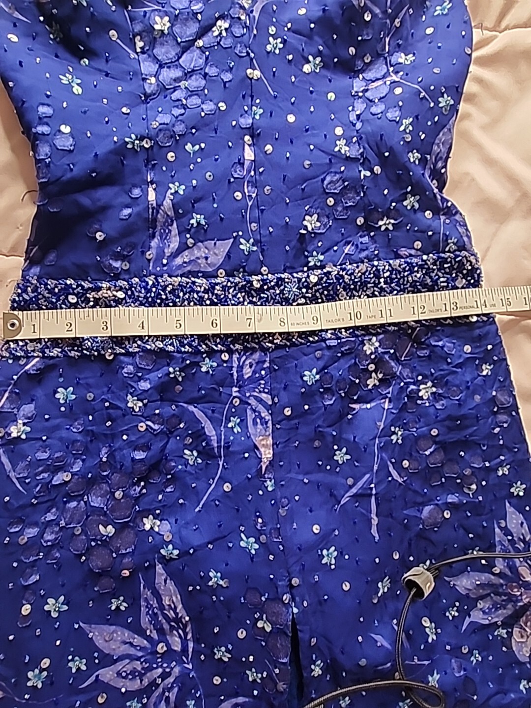 Costume Co Electric Blue Handmade Halter Dress Beaded & Sequins Broadway History