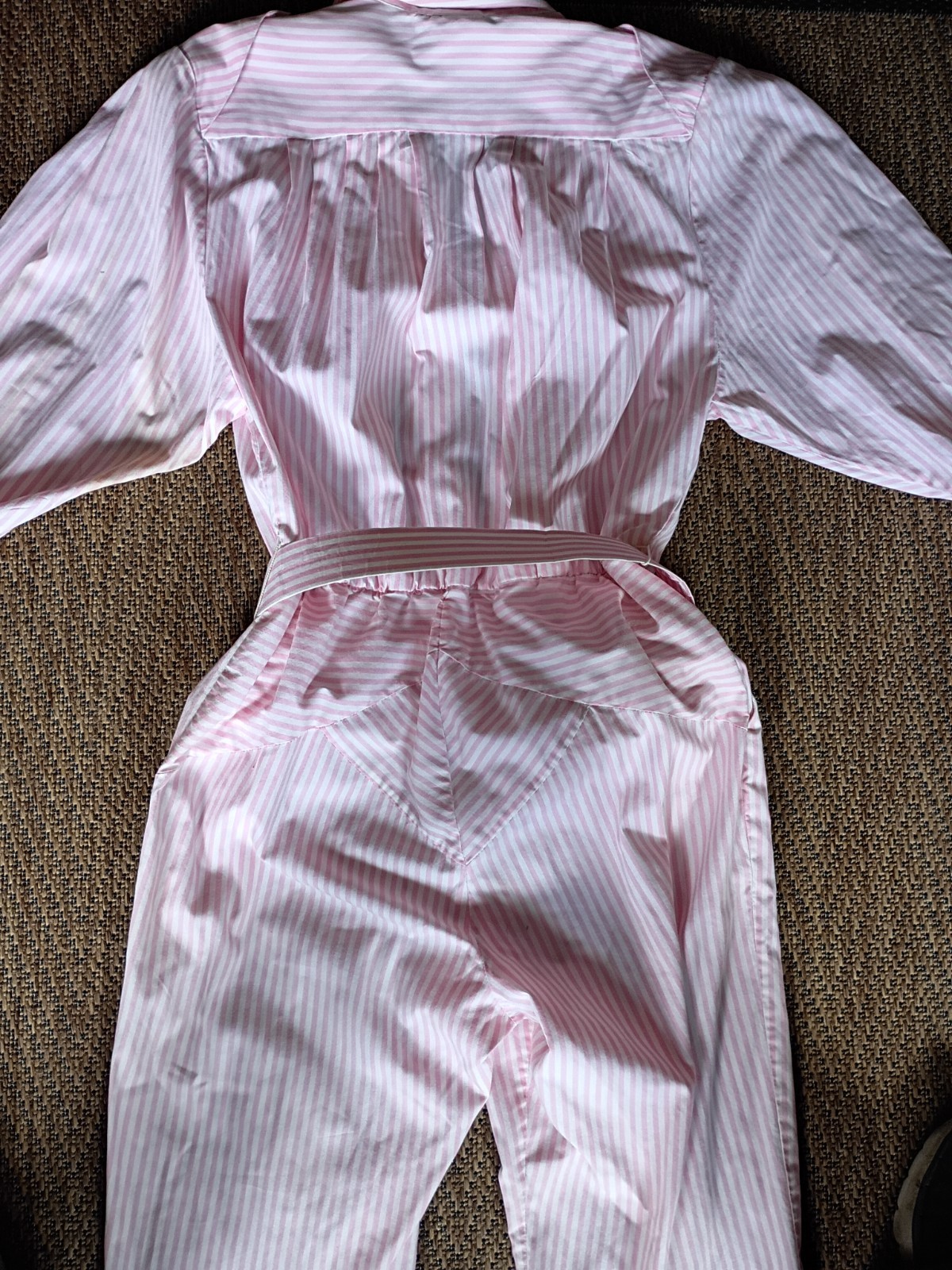 Women’s Vintage Size 11 or XL, 80’s Pink Stripes Jump Suit W/ Belt Algo-Ettes