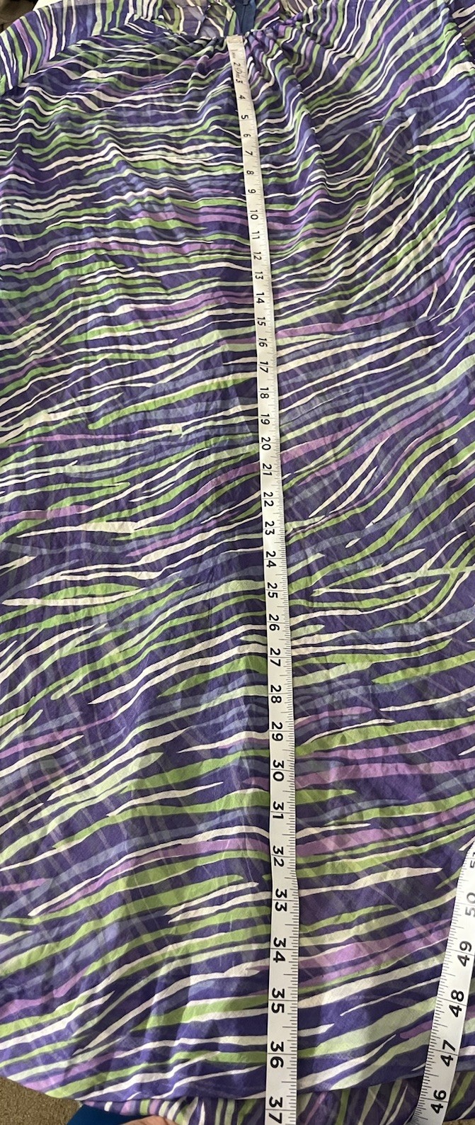 VTG Pauline Trigere Chiffon Midi Dress Abstract Geometric Wave Print 70s *NOTE