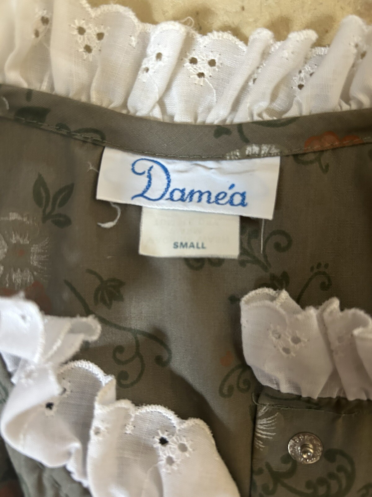 Vintage Brown with White & Pink Flowers by Damea Housecoat Duster – Size Small