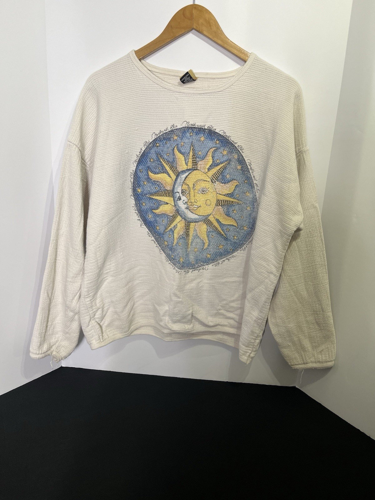 Vintage 90s Northwest Blue Celestial Tapestry Shirt Sun Moon DISTRESSED/AS-IS