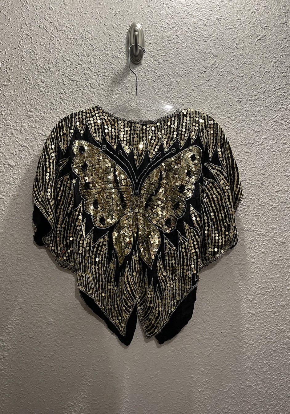 Vintage 1970’s Disco Era Sequins Boho Butterfly Blouse