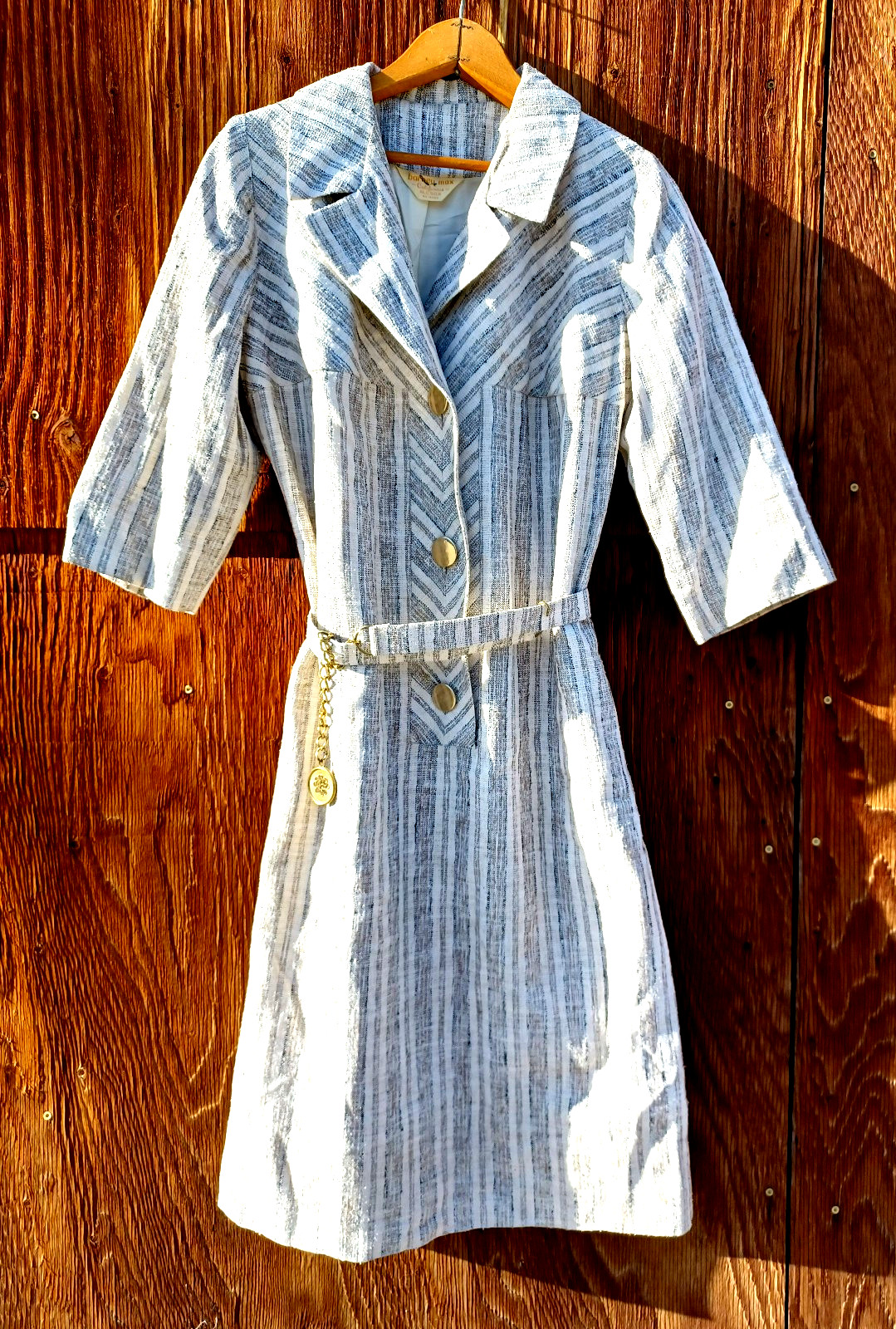 Vintage 1960s BARNEY MAX CALIFORNIA All Woven Raw Silk Dress Matching Belt*