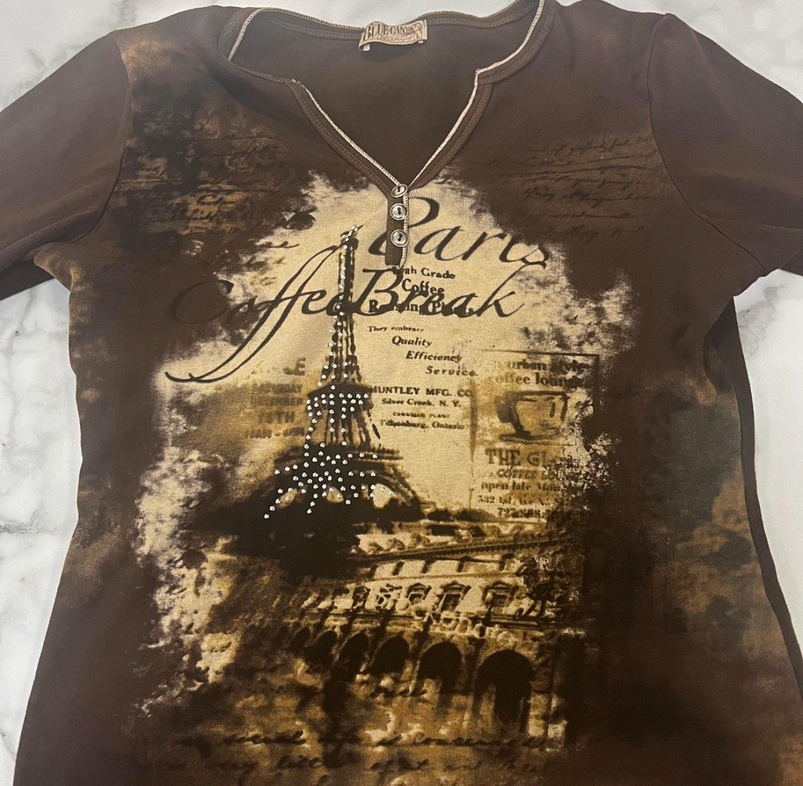 Blue Canyon Vintage Top Shirt Coffee Shop Chocolate Print, 2000s Y2K