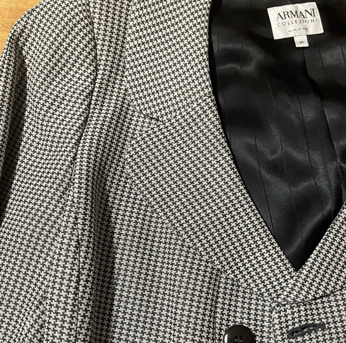 Armani Academia Baby Houndstooth Double Breasted Chic Silk Blend Designer Blazer