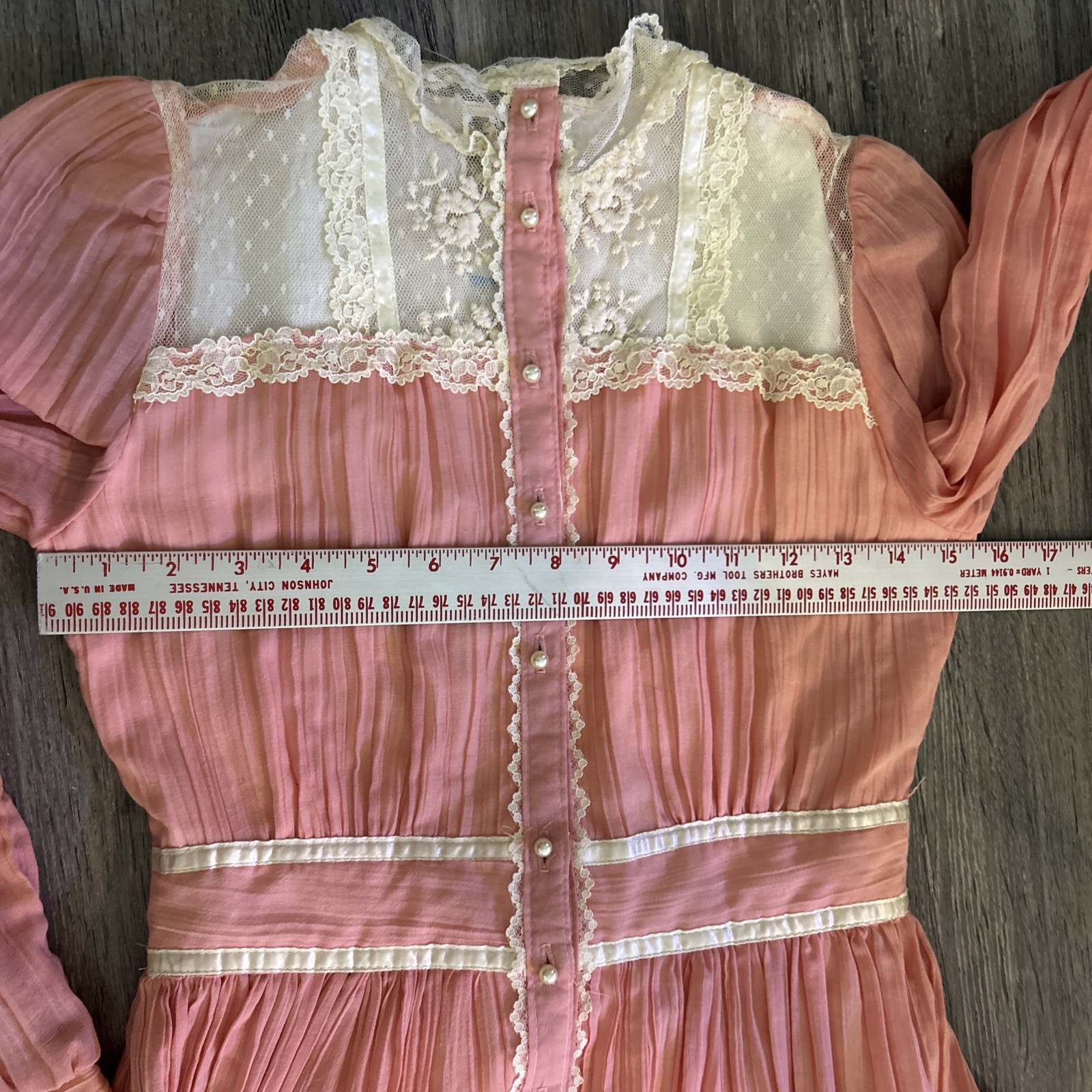 1970s Gunne Sax Pink Prarie Dress Size XS 10 Victorian Revival Country Western