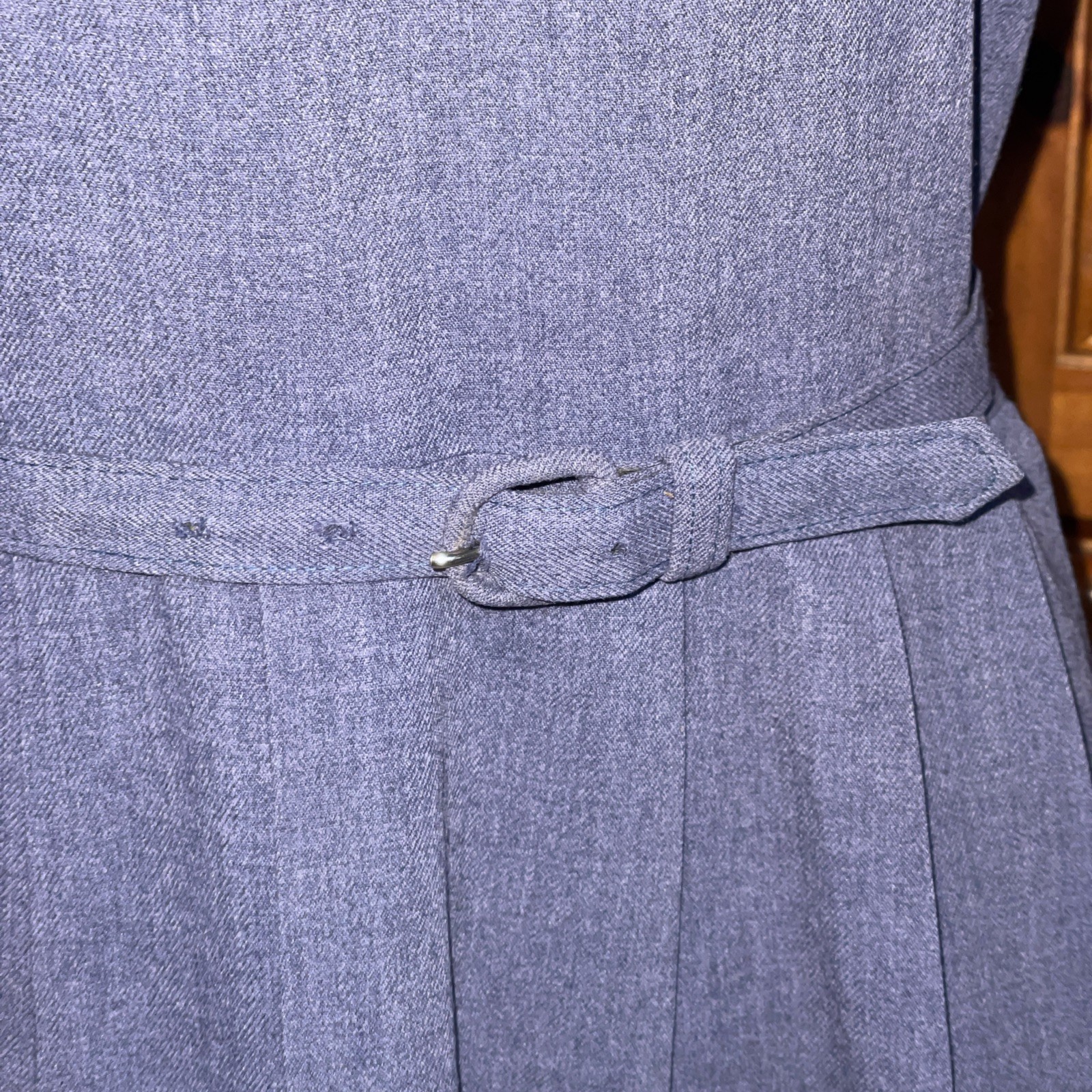 Vtg 30s 40s 50s Chambray Denim Gabardine House Dress M Striped Knit Collar Belt