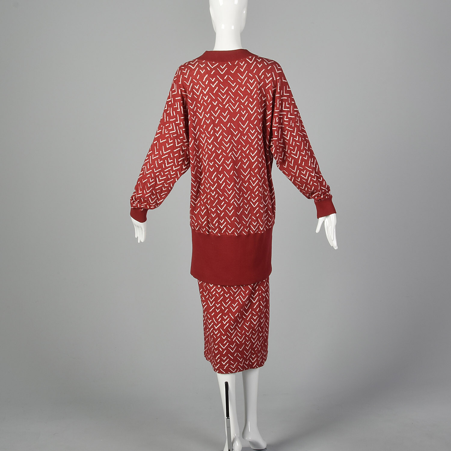XXS Issey Miyake Plantation 1980s Red Cotton Top and Pencil Skirt Set 80s VTG