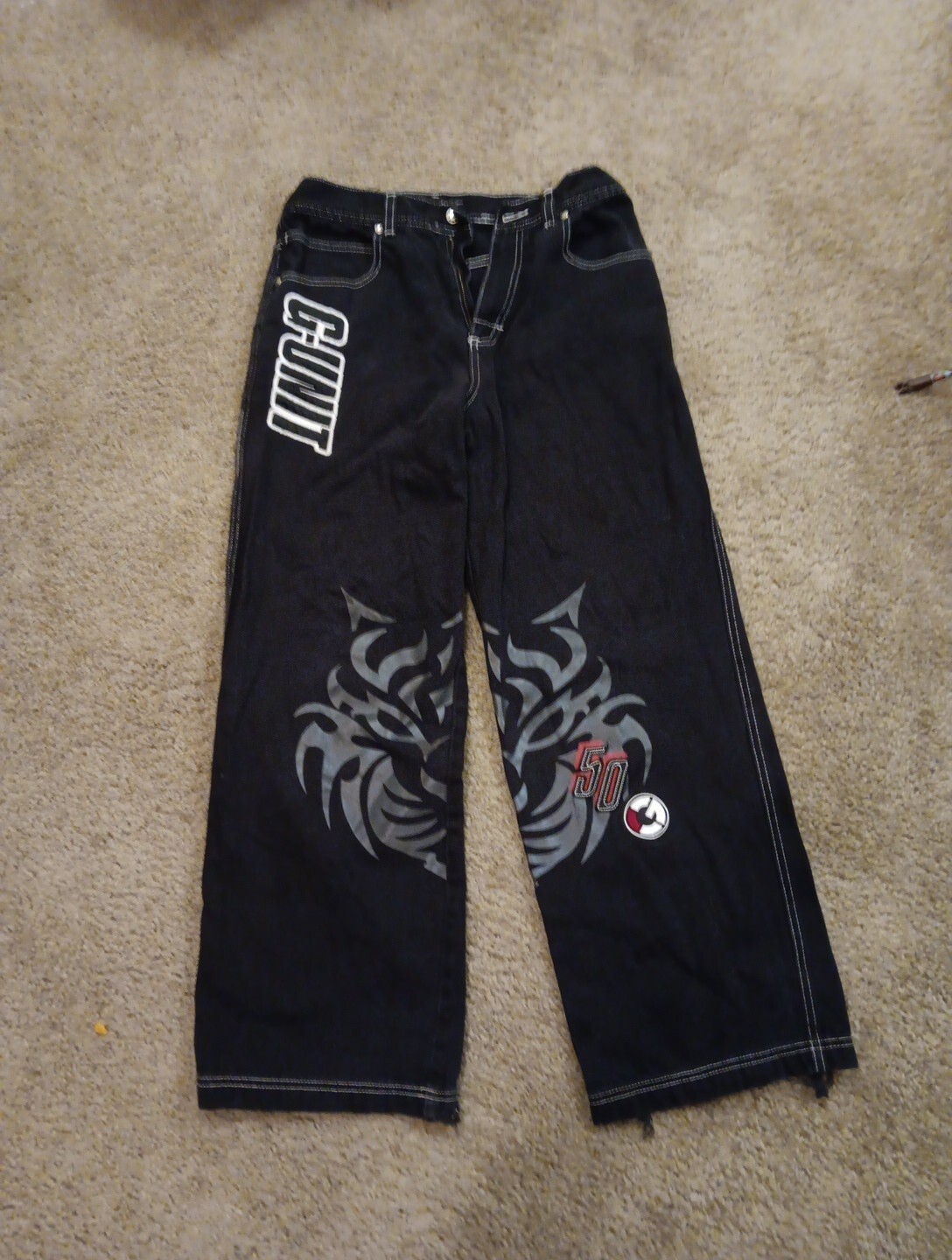 Vintage G-UNIT TOOLS OF THE TRADE JEANS SIZE 18 WOMEN BLACK SILVER WHITE AND…