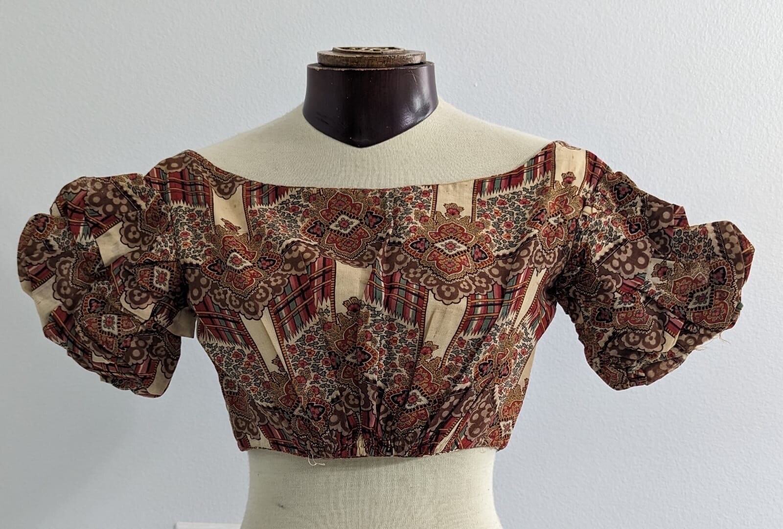 CIVIL WAR 1860’S YOUNG LADIES FLORAL PRINT CHALLIS WOOL BODICE W/ PUFF SLEEVES 