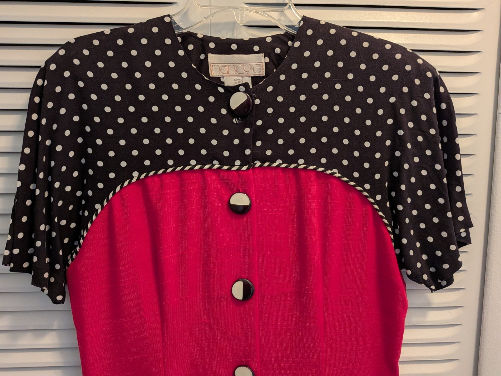 80s Vintage Nancy G Pink Polka Dot Dress Button Front