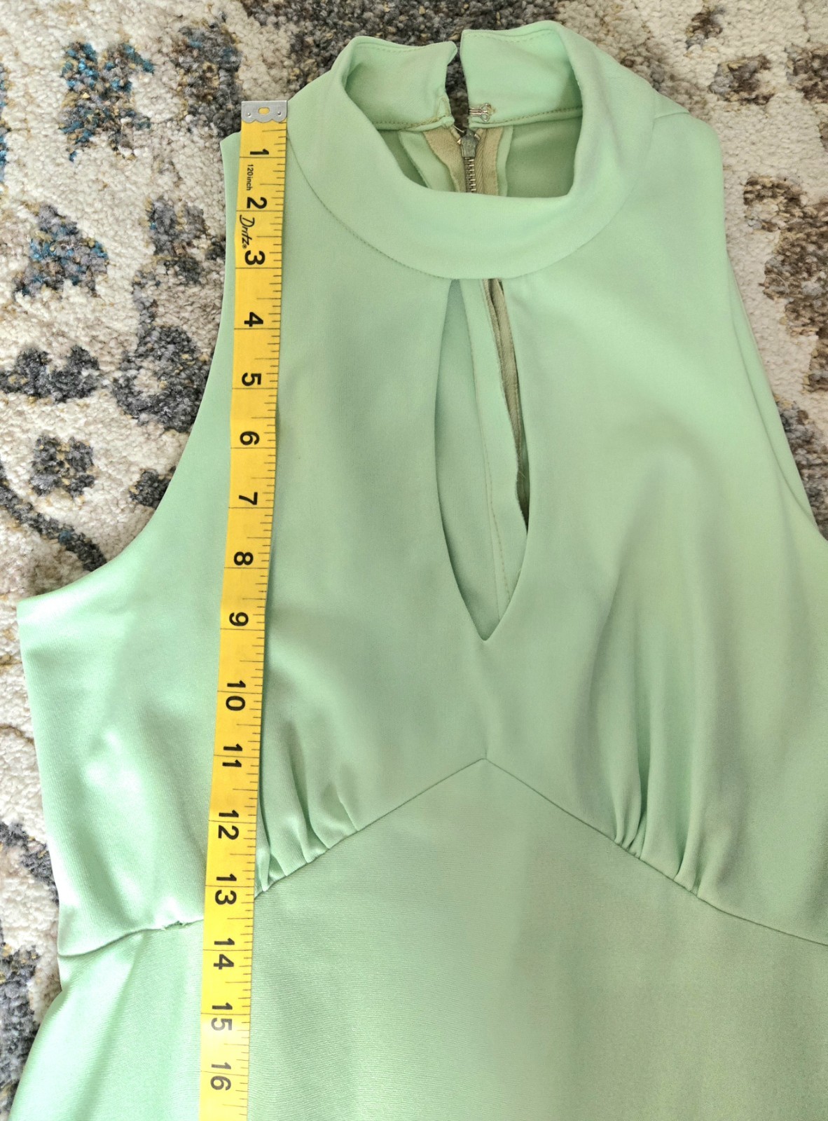 70s Vintage Women’s Mint Green Halter Neck Maxi Dress Sleeveless Keyhole Neck