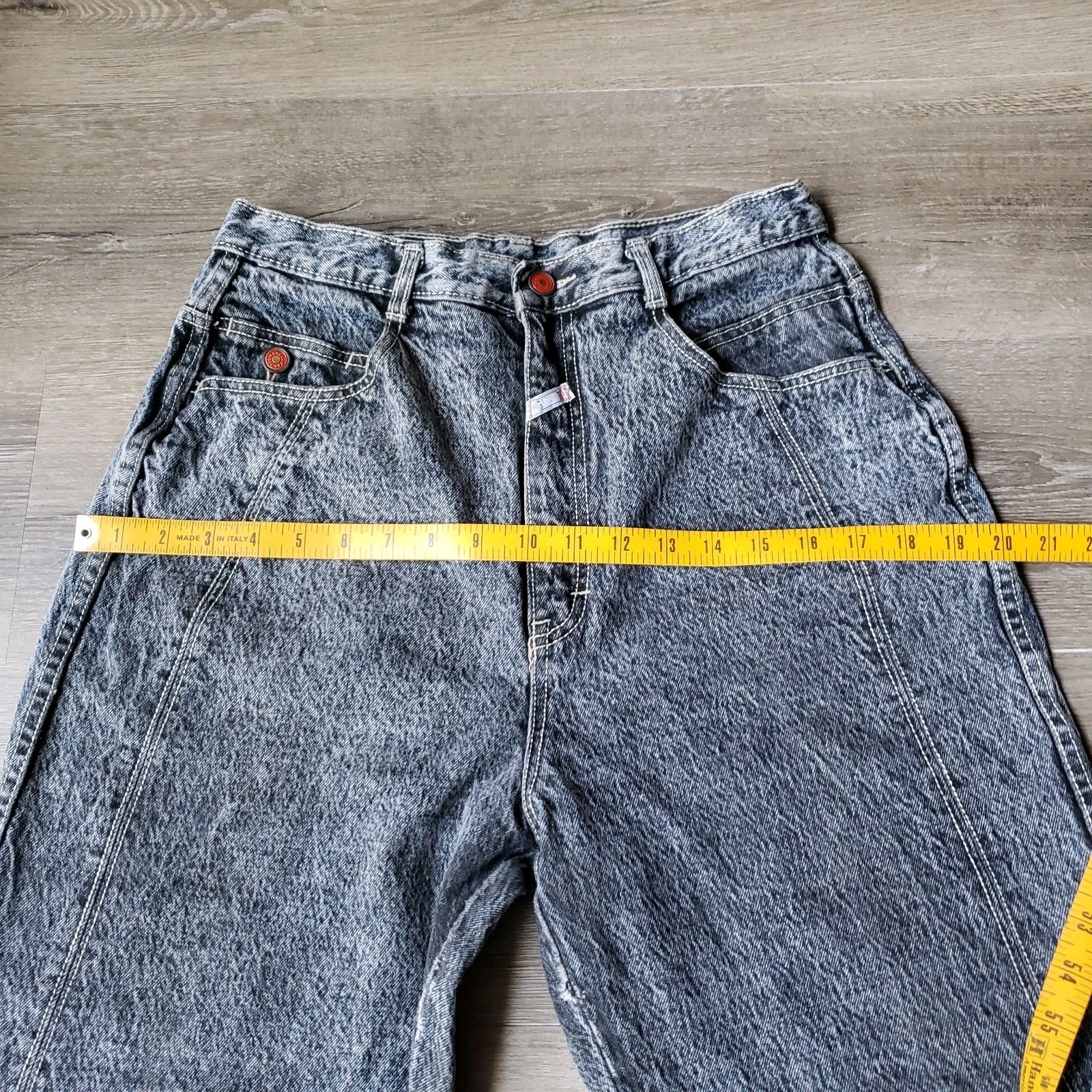 VTG 80s Gitano Black Acid Wash Tapered Jeans Sz 14 RUNS SMALL 27″W DISTRESSED