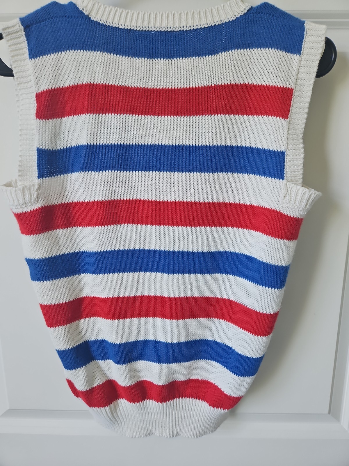 Vintage Cherry Stix Red White Blue Striped V-Neck Sweater Vest Womens Small