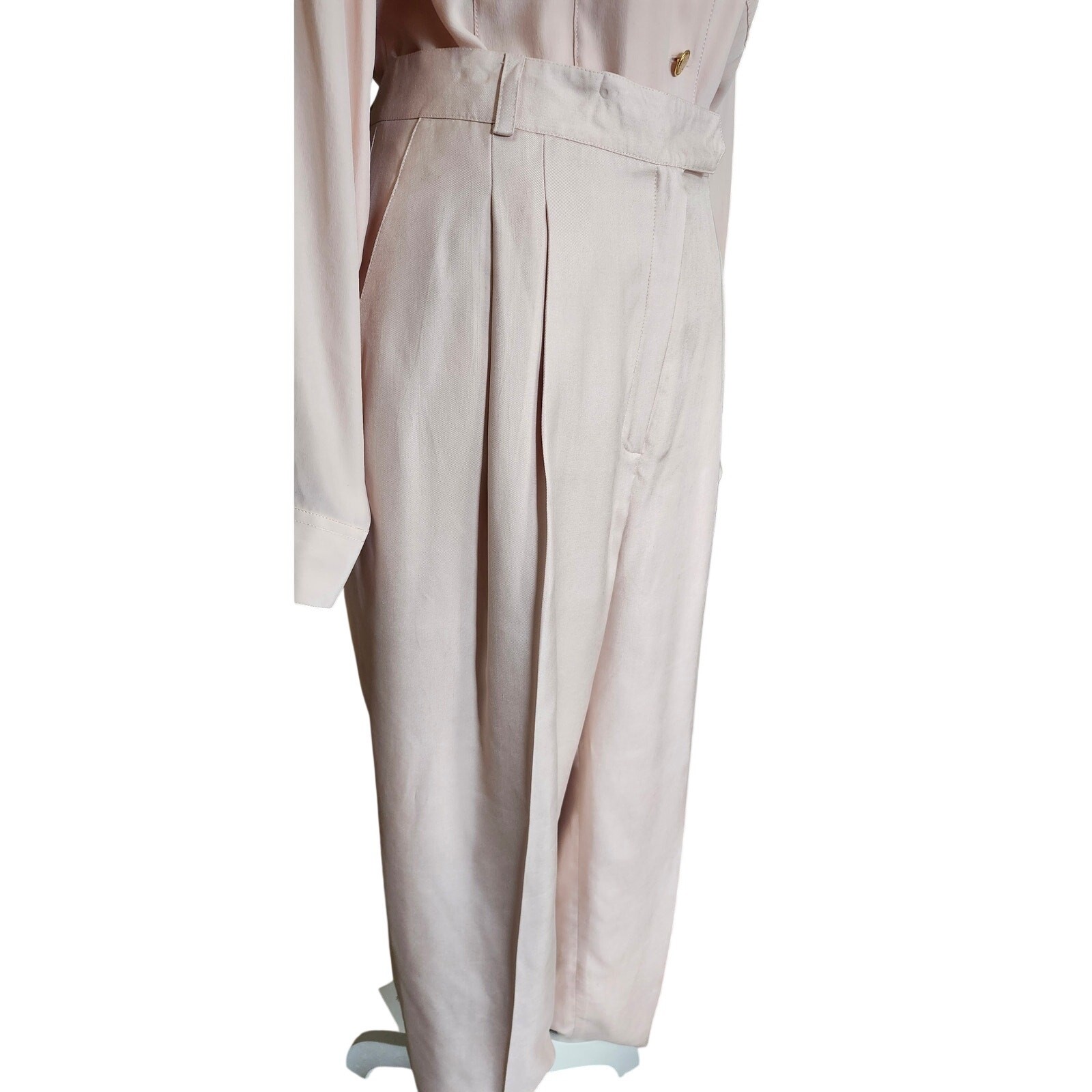 Vintage Starington 100% Silk 2 Pc Blush Pink Set Straight Leg Pants Blouse 10 12